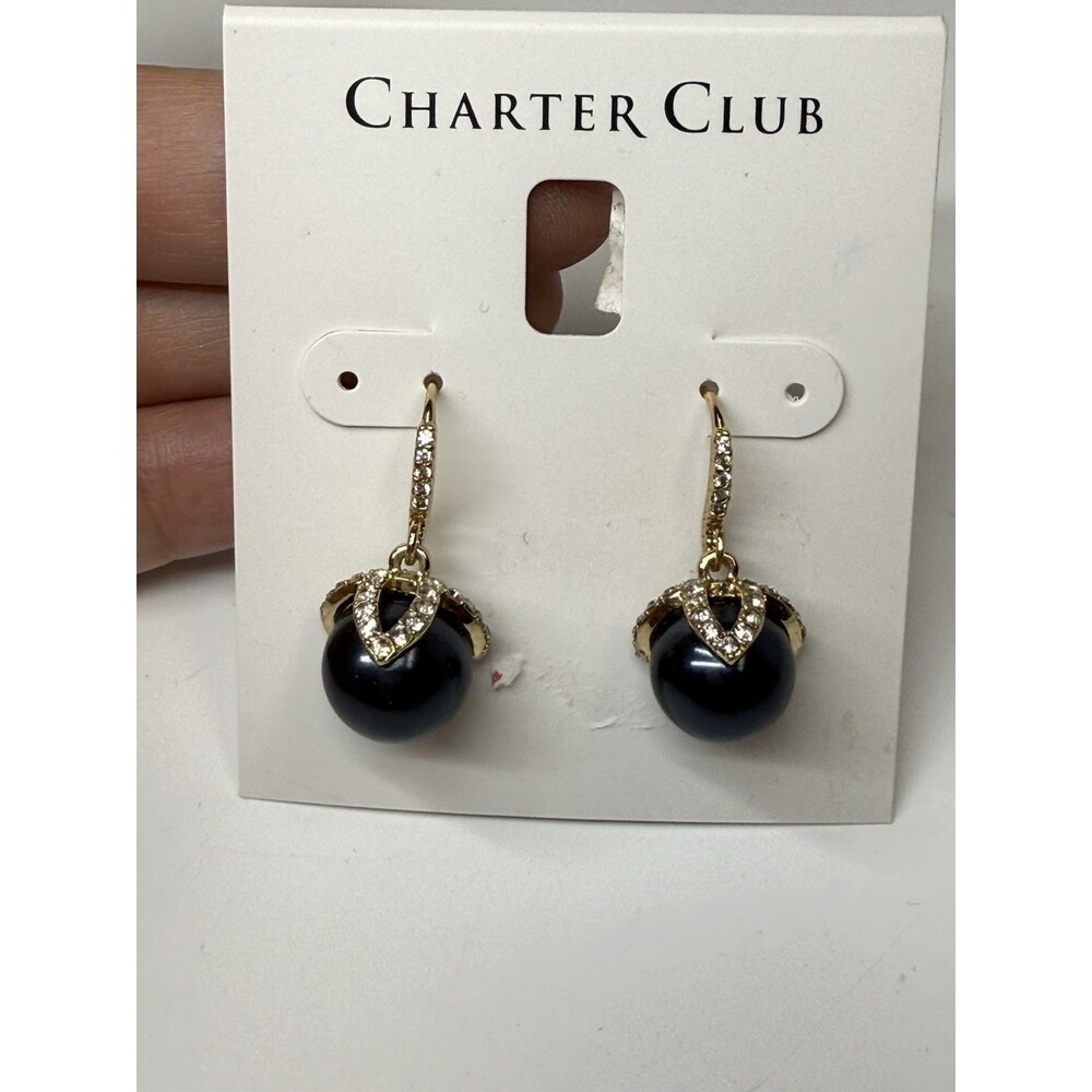 Charter Club Gold Tone Rhinestone Peacock Faux Pearl Drop Dangle Earrings New